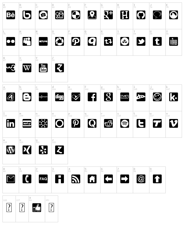 Social Icons - Pro Set font map